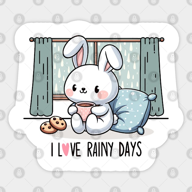 I Love Rainy Days. Cozy Rabbit. Sticker by Nerd_art